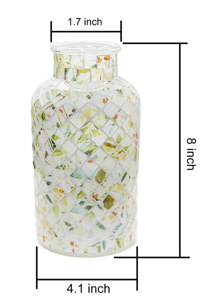 Classic Mosaic Flower Vase for Home Decor, 8”(H) Glass Handmade Table Centerpiece Container for Office, Living Room Kitchen, Wedding. (Green Day)