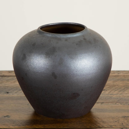 Nearly Natural 7-Inch Black Round Ceramic Urn Vase - Handmade Decorative Flower Vase for Artificial Stems