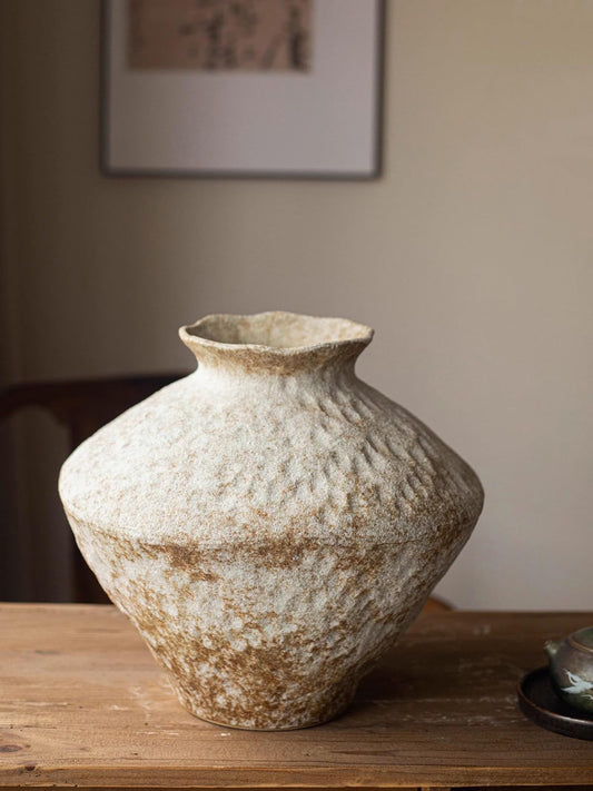 Rustic Ceramic Circular Flower Vase Farmhouse Clay Pottery Large Terracotta Floor Vases for Decorative Centerpiece Vintage Home Decor Aesthetic for Living Room Bedroom Table，2 Pieces（a Group）